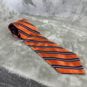 Tommy Hilfiger 100% Silk Neck Tie 3.5" x 62" Orange Blue Stripes